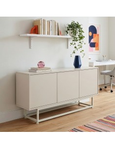 skænk træ eg sideboard opbevaring stuemøbler smal lav beige 2