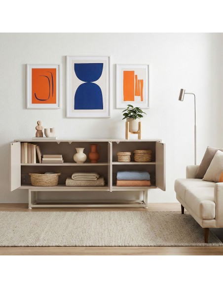 skænk træ eg sideboard opbevaring stuemøbler smal lav beige