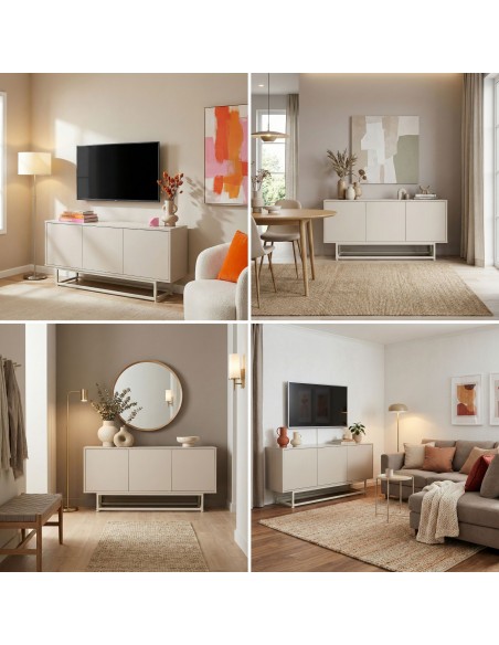 skænk træ eg sideboard opbevaring stuemøbler smal lav beige