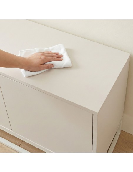 skænk træ eg sideboard opbevaring stuemøbler smal lav beige