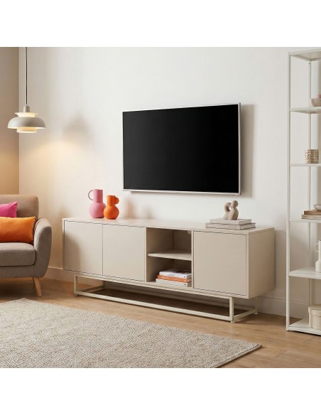 skænk træ eg sideboard opbevaring stuemøbler smal lav beige