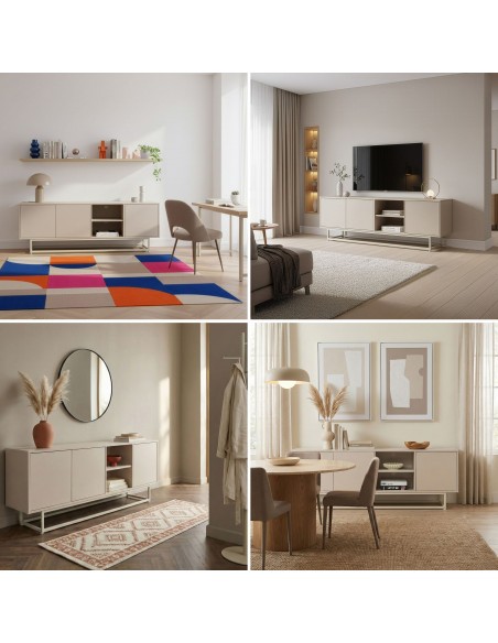 skænk træ eg sideboard opbevaring stuemøbler smal lav beige