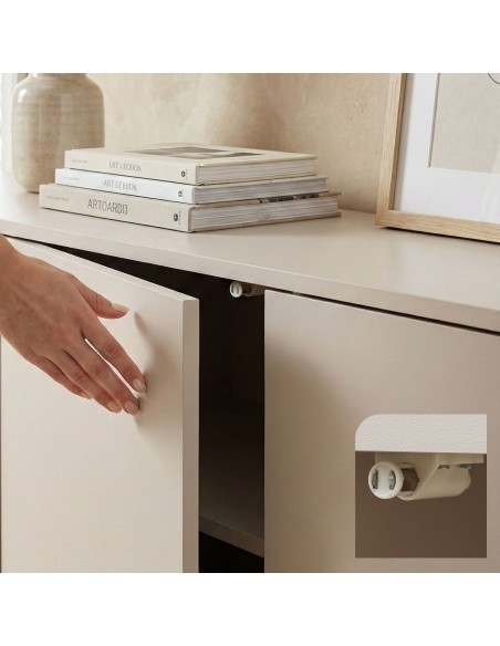 skænk træ eg sideboard opbevaring stuemøbler smal lav beige