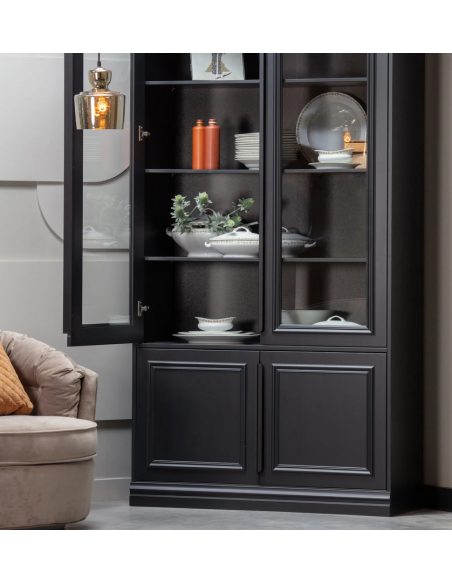 vitrine vitrineskab skab køkkenskab køkken opbevaring træ rustikt design sort