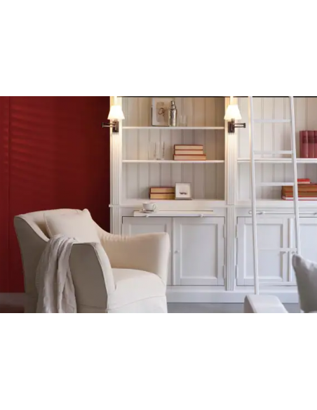 vitrineskab vitrine skab lys lamper belysning design træ hvid stige