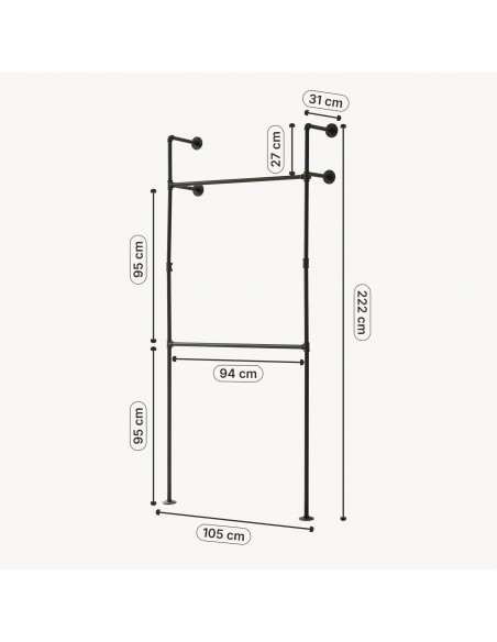 tøjstativ vandrør industrielt sort bøjlestang garderobe entremøbler bryggers