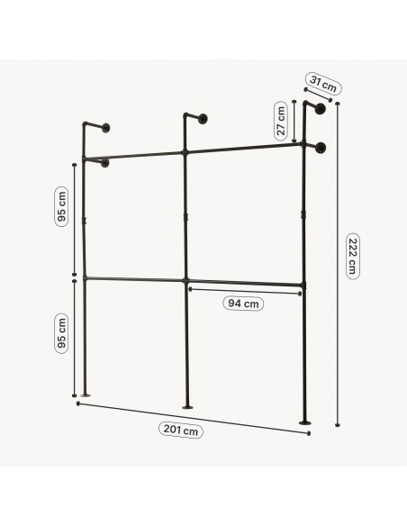 tøjstativ vandrør industrielt sort bøjlestang garderobe entremøbler bryggers