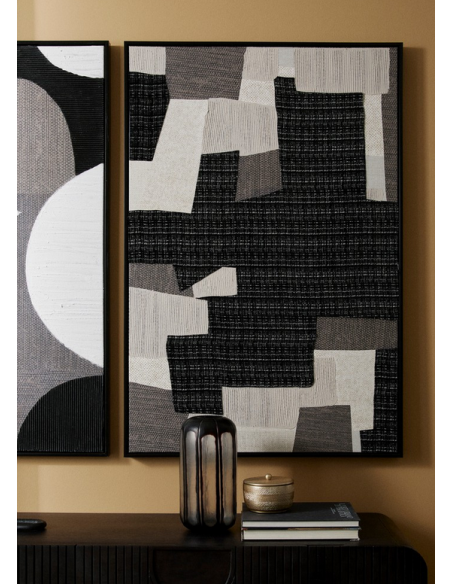 abstrakt billede motiv maleri stof tekstil træ rustikt moderne design ramme