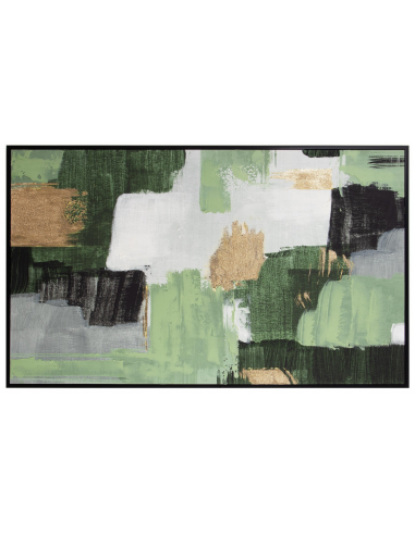 Abstrakt print med ramme H124 x B204 cm - Sort/Grønlige nuancer