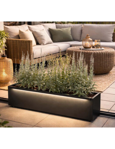 højbed plantekasser havedekoration højbede sort stål LED lys belysning