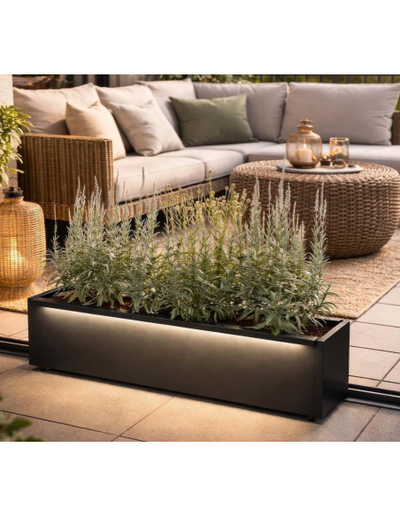 højbed plantekasser havedekoration højbede sort stål LED lys belysning