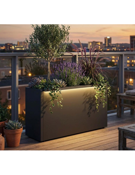 højbed plantekasser havedekoration højbede sort stål LED lys belysning