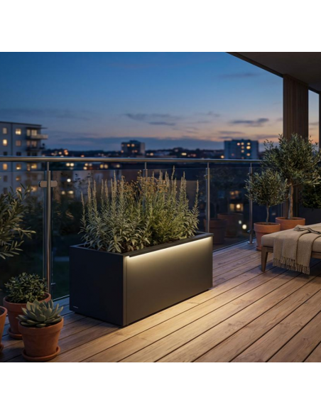 højbed plantekasser havedekoration højbede sort stål LED lys belysning