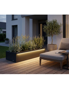 højbed plantekasser havedekoration højbede sort stål LED lys belysning