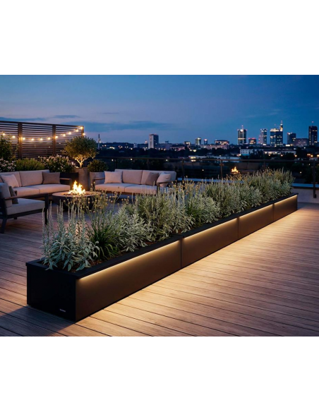 højbed plantekasser havedekoration højbede sort stål LED lys belysning