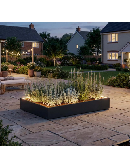 højbed plantekasser havedekoration højbede sort stål LED lys belysning