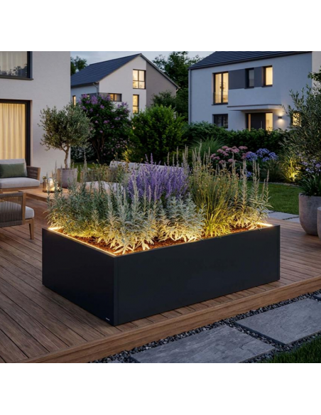 højbed plantekasser havedekoration højbede sort stål LED lys belysning