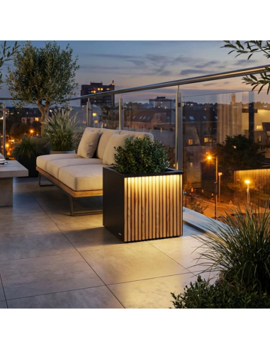 højbed plantekasser havedekoration højbede sort stål LED lys belysning