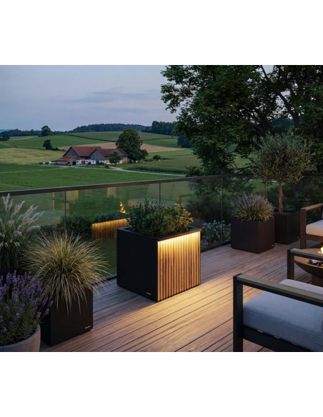 højbed plantekasser havedekoration højbede sort stål LED lys belysning