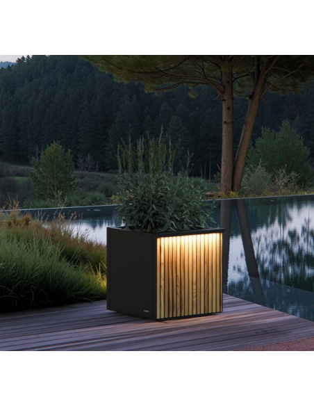 højbed plantekasser havedekoration højbede sort stål LED lys belysning