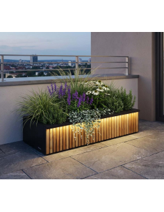 højbed plantekasser havedekoration højbede sort stål LED lys belysning