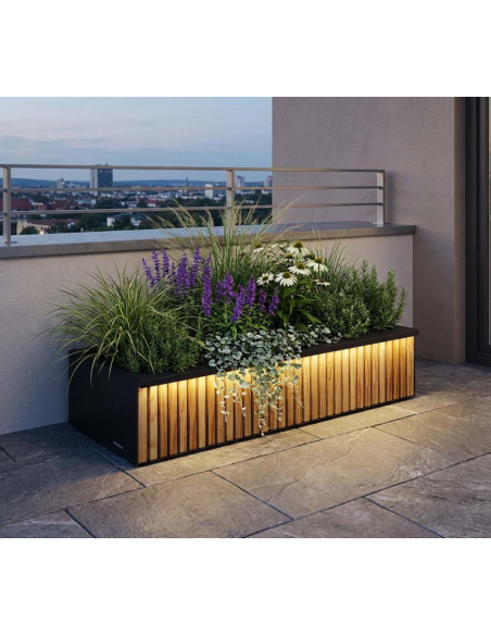 højbed plantekasser havedekoration højbede sort stål LED lys belysning