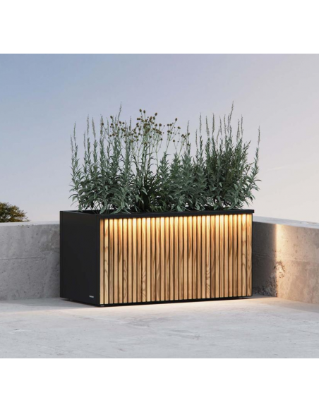 højbed plantekasser havedekoration højbede sort stål LED lys belysning