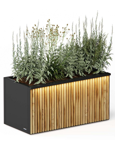 højbed plantekasser havedekoration højbede sort stål LED lys belysning
