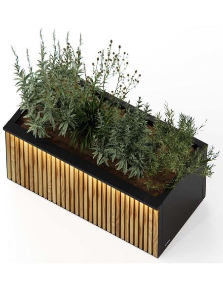 højbed plantekasser havedekoration højbede sort stål LED lys belysning