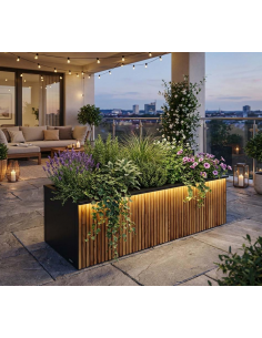 højbed plantekasser havedekoration højbede sort stål LED lys belysning