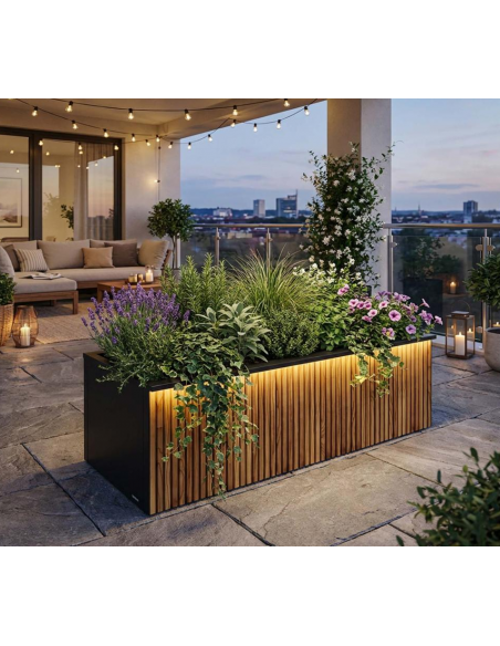 højbed plantekasser havedekoration højbede sort stål LED lys belysning