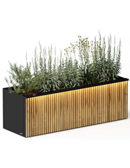 højbed plantekasser havedekoration højbede sort stål LED lys belysning