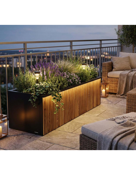 højbed plantekasser havedekoration højbede sort stål LED lys belysning