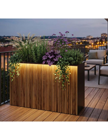 højbed plantekasser havedekoration højbede sort stål LED lys belysning