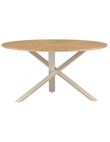 rundt havebord beige aluminium moderne design teak træ teaktræ