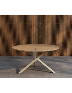 rundt havebord beige aluminium moderne design teak træ teaktræ 2