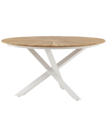 rundt havebord hvid aluminium moderne design teak træ teaktræ