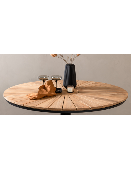 rundt havebord sort aluminium moderne design teak træ teaktræ