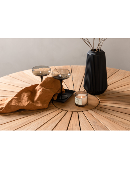 rundt havebord beige aluminium moderne design teak træ teaktræ