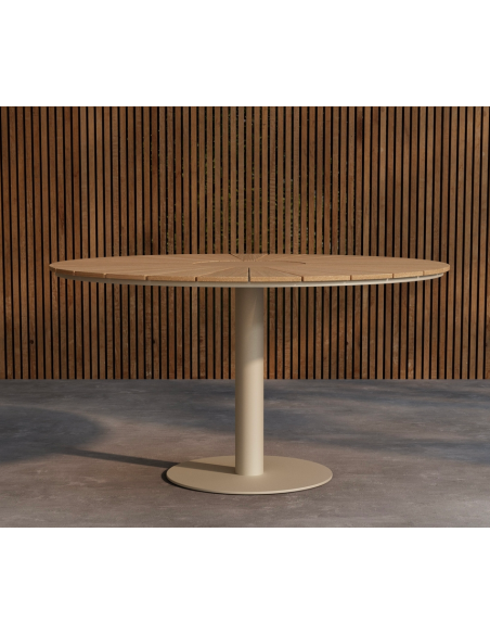 rundt havebord beige aluminium moderne design teak træ teaktræ