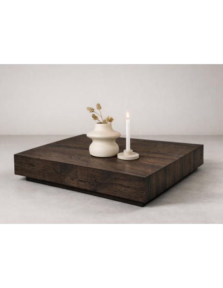 stort firkantet sofabord brun træ moderne design kvadratisk