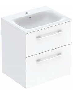 komplet badmiljø underskab med vask håndvask badeværelse hvid mat badeværelesmøbler