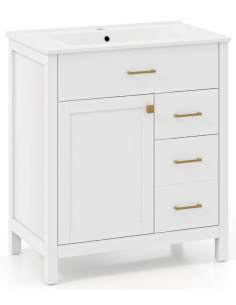 komplet badmiljø underskab med vask håndvask badeværelse hvid mat badeværelesmøbler