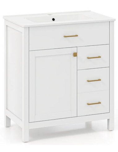 komplet badmiljø underskab med vask håndvask badeværelse hvid mat badeværelesmøbler