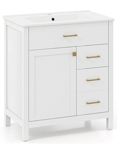 komplet badmiljø underskab med vask håndvask badeværelse hvid mat badeværelesmøbler