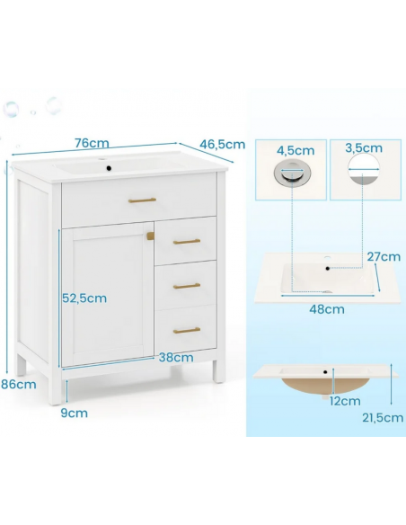komplet badmiljø underskab med vask håndvask badeværelse hvid mat badeværelesmøbler