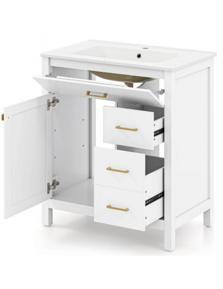 komplet badmiljø underskab med vask håndvask badeværelse hvid mat badeværelesmøbler