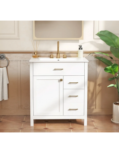 komplet badmiljø underskab med vask håndvask badeværelse hvid mat badeværelesmøbler 2