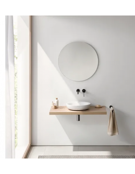 håndvask hvid rund keramik porcelæn vask bordmonteret bordplade skab