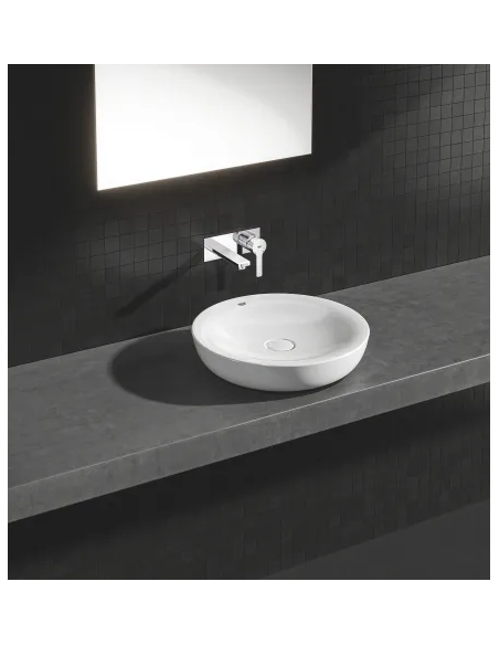 håndvask hvid rund keramik porcelæn vask bordmonteret bordplade skab